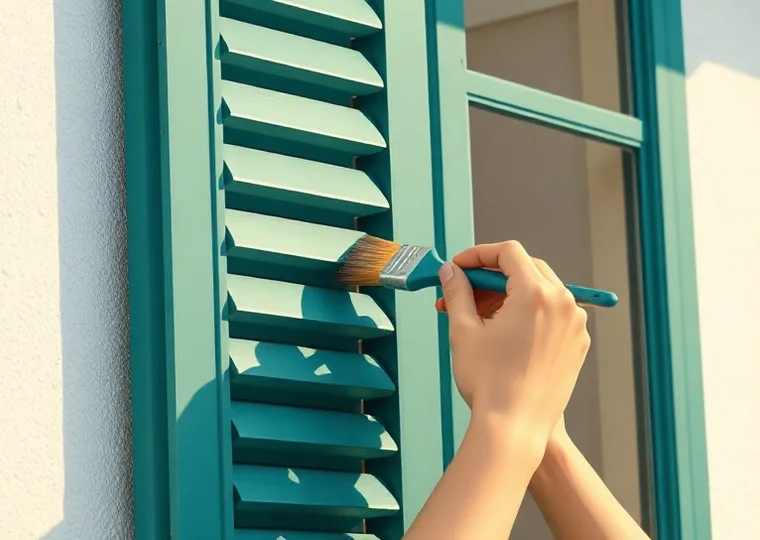 Mise en peinture au pinceau de volets et d'encadrements en bois